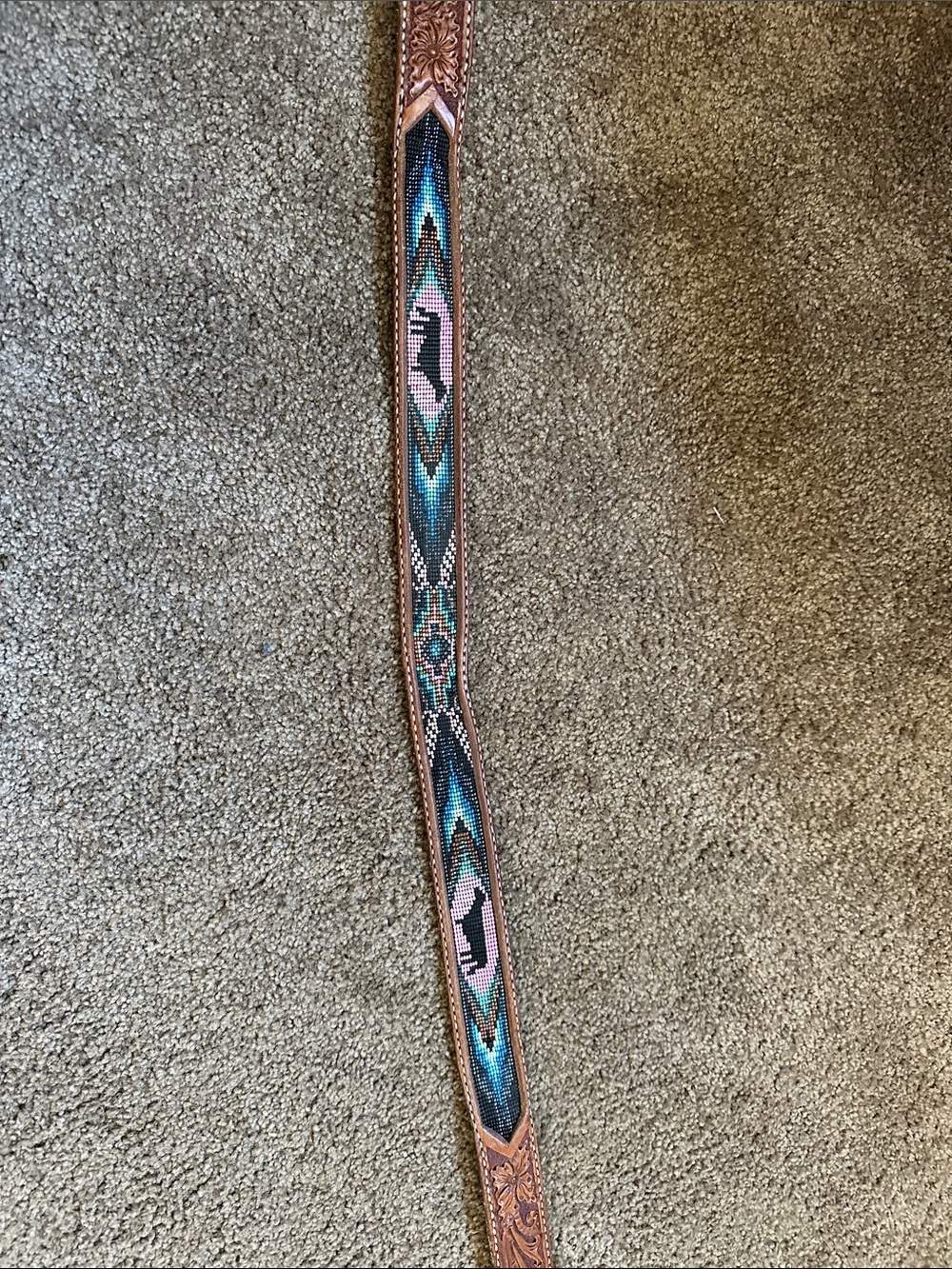 Women’s Beaded Aztec Pattern Belt in Pink and Turquoise 39”